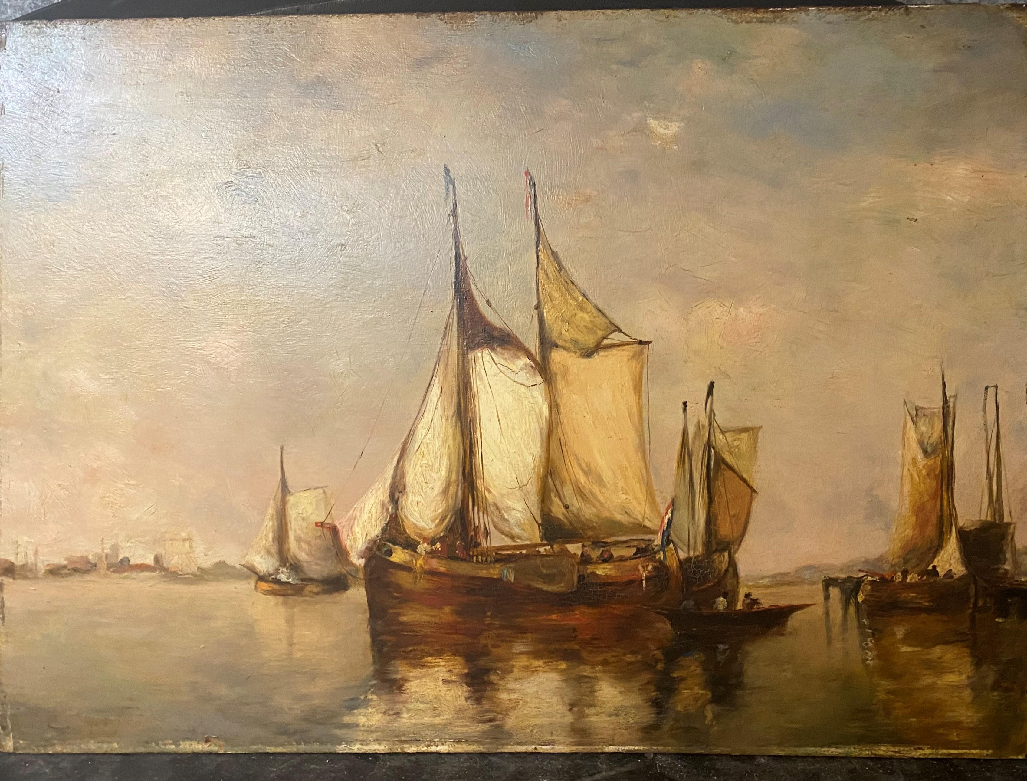 Belgian School Marine Landscape, signed , circa 1875 - Brown Landscape Painting by Unknown