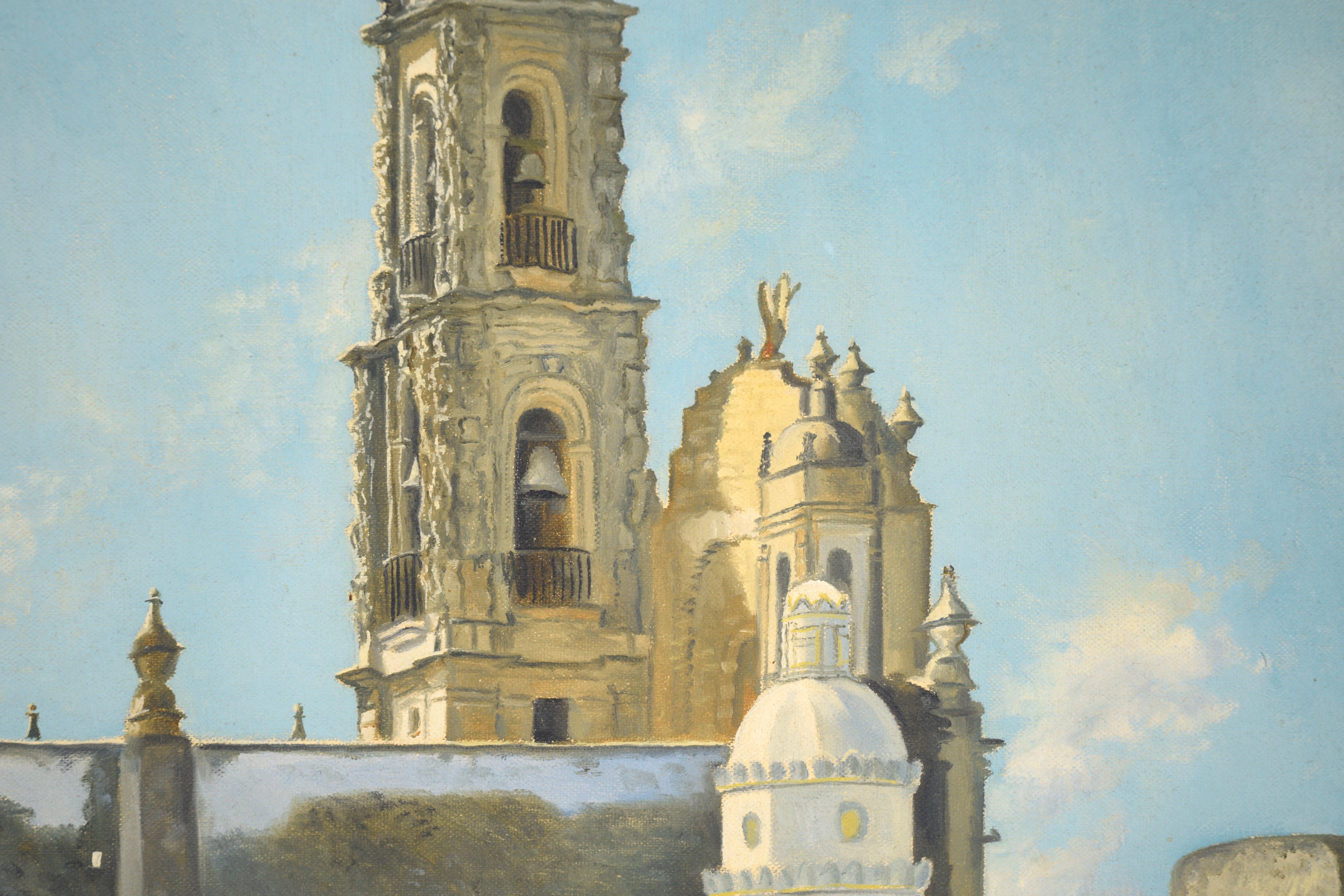 Bell Tower - European Cityscape - Brown Landscape Painting by Unknown