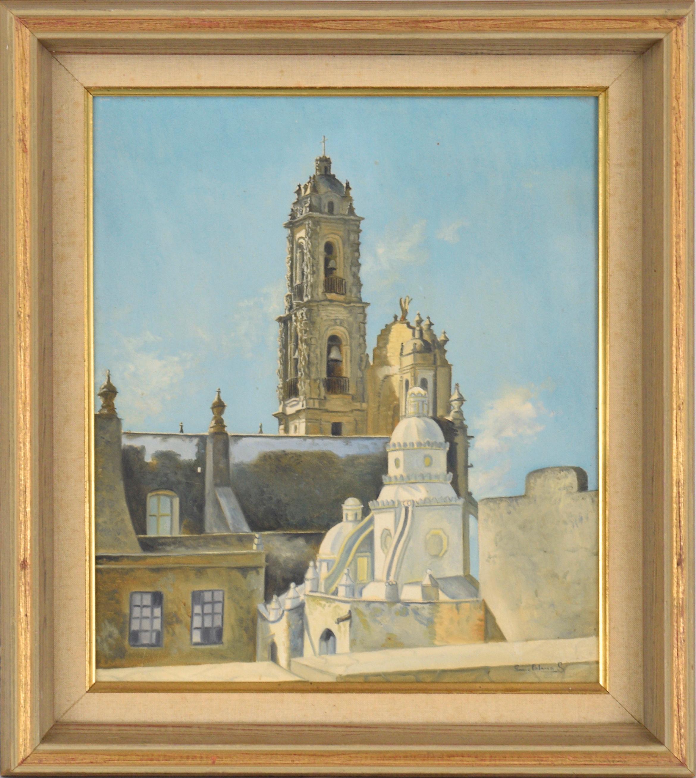 Unknown Landscape Painting - Bell Tower - European Cityscape