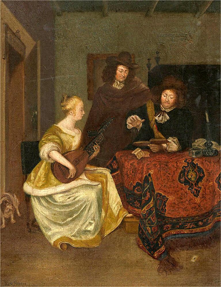 Ben Harris after Gerard ter Borch (1617â€“1681) - 20th Century Oil, Music Lesson - Painting by Unknown