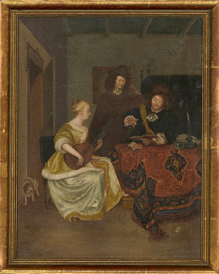Unknown Interior Painting - Ben Harris after Gerard ter Borch (1617â€“1681) - 20th Century Oil, Music Lesson