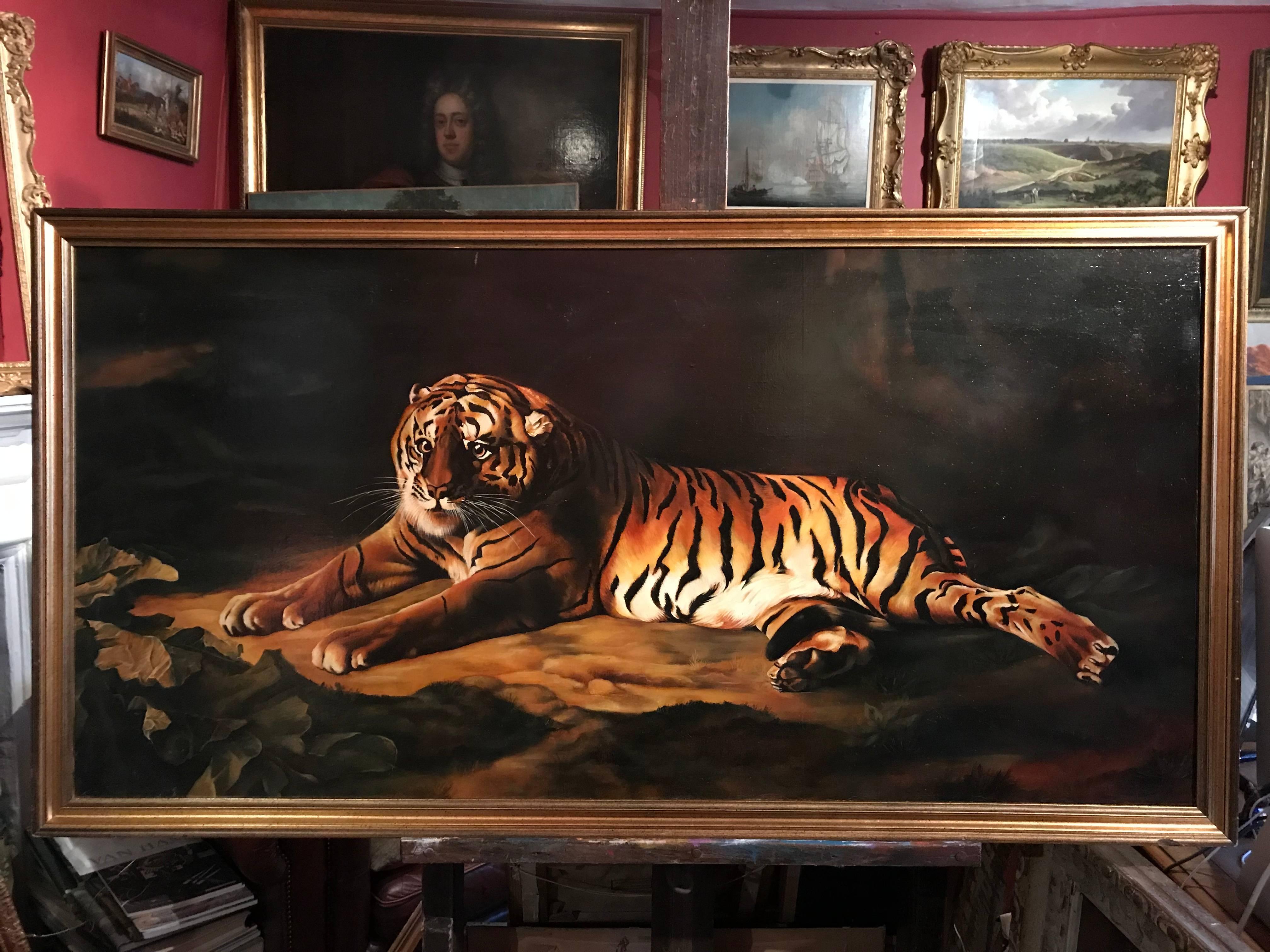 Grande peinture à l'huile sur toile tigre du Bengale d'après George Stubbs - Painting de Unknown