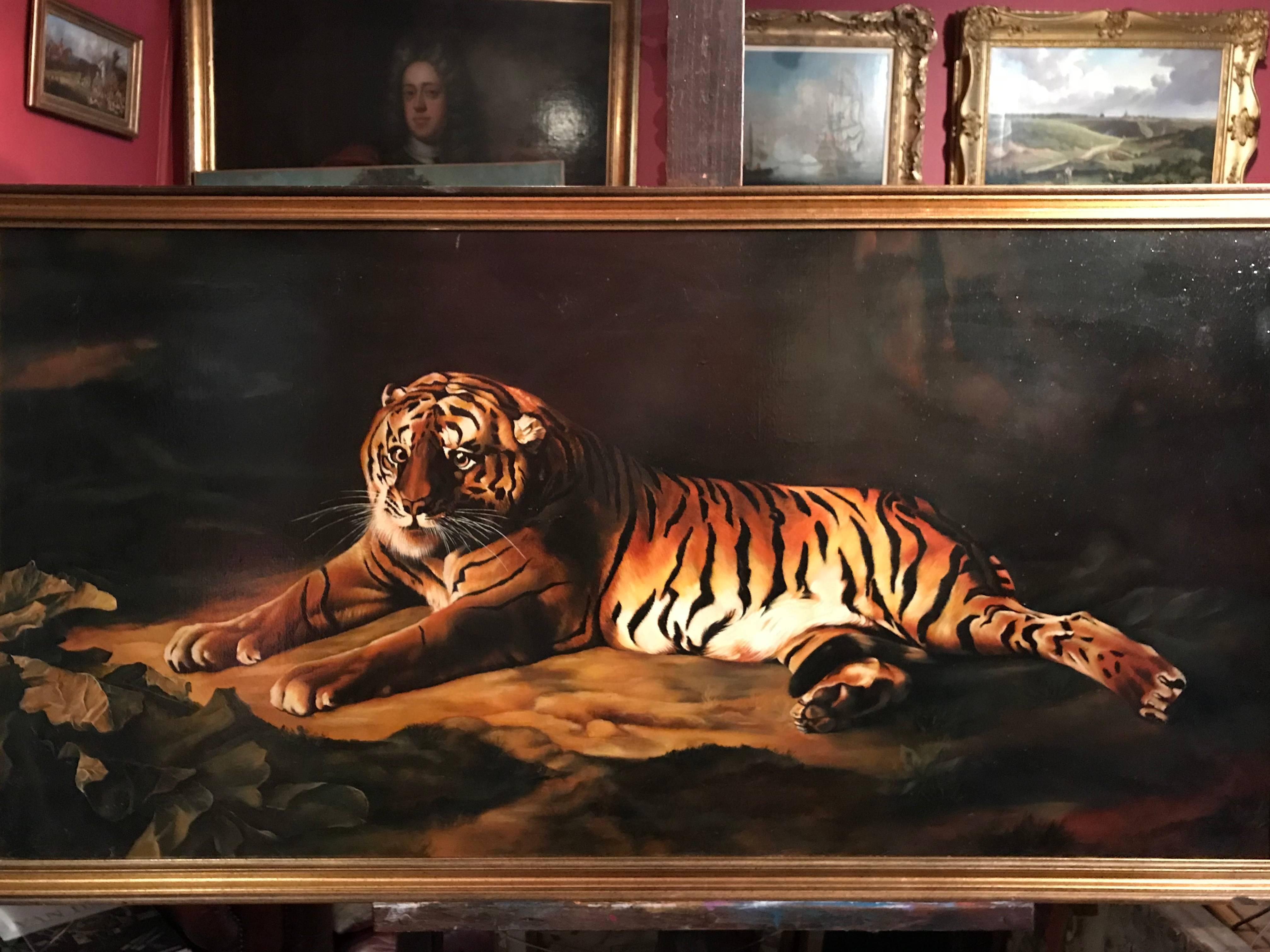 Grande peinture à l'huile sur toile tigre du Bengale d'après George Stubbs - Réalisme Painting par Unknown