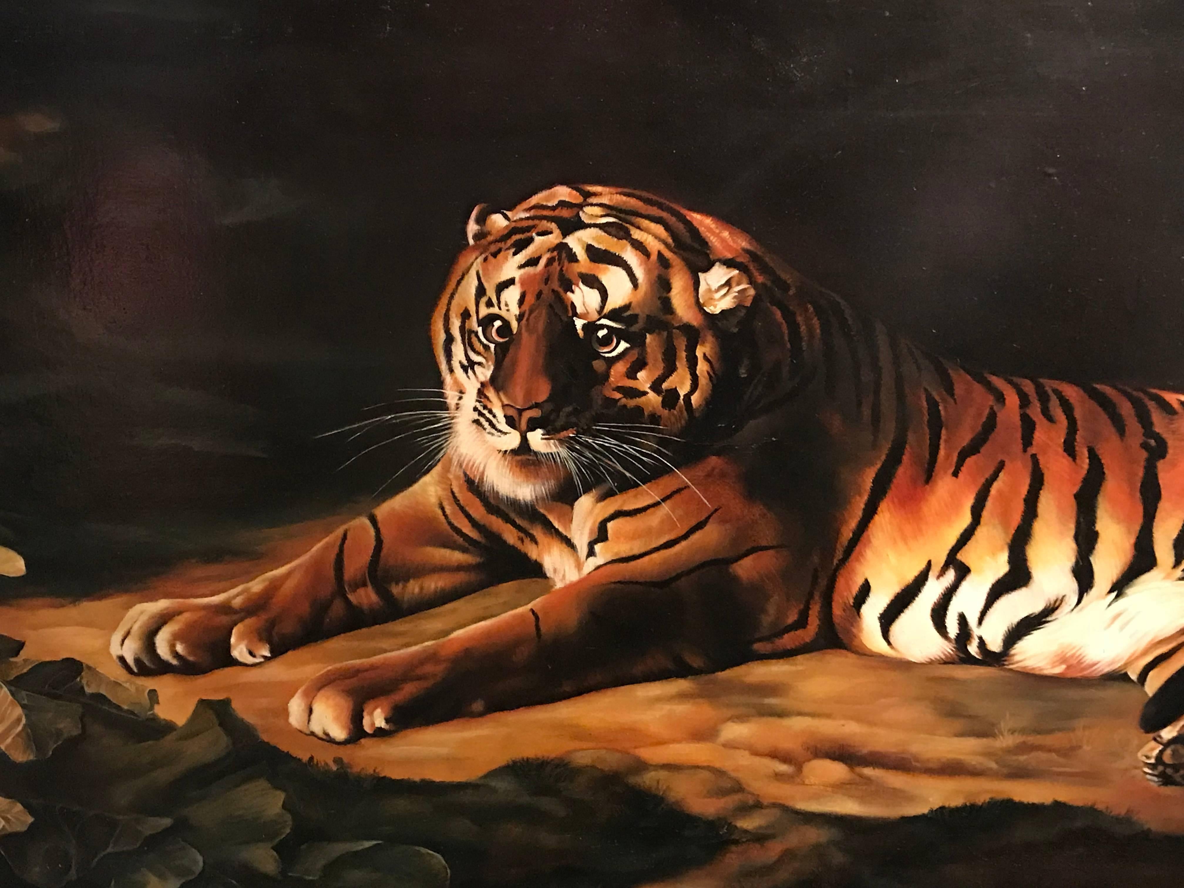 The Tiger
British School, circa 1980's
after George Stubbs, c.1760
oil painting on canvas, framed

framed: 26 x 50 inches

Stunning oil painting on canvas, painted on a huge scale (the frame measures 26 x 50 inches) depicting this majestic Bengal