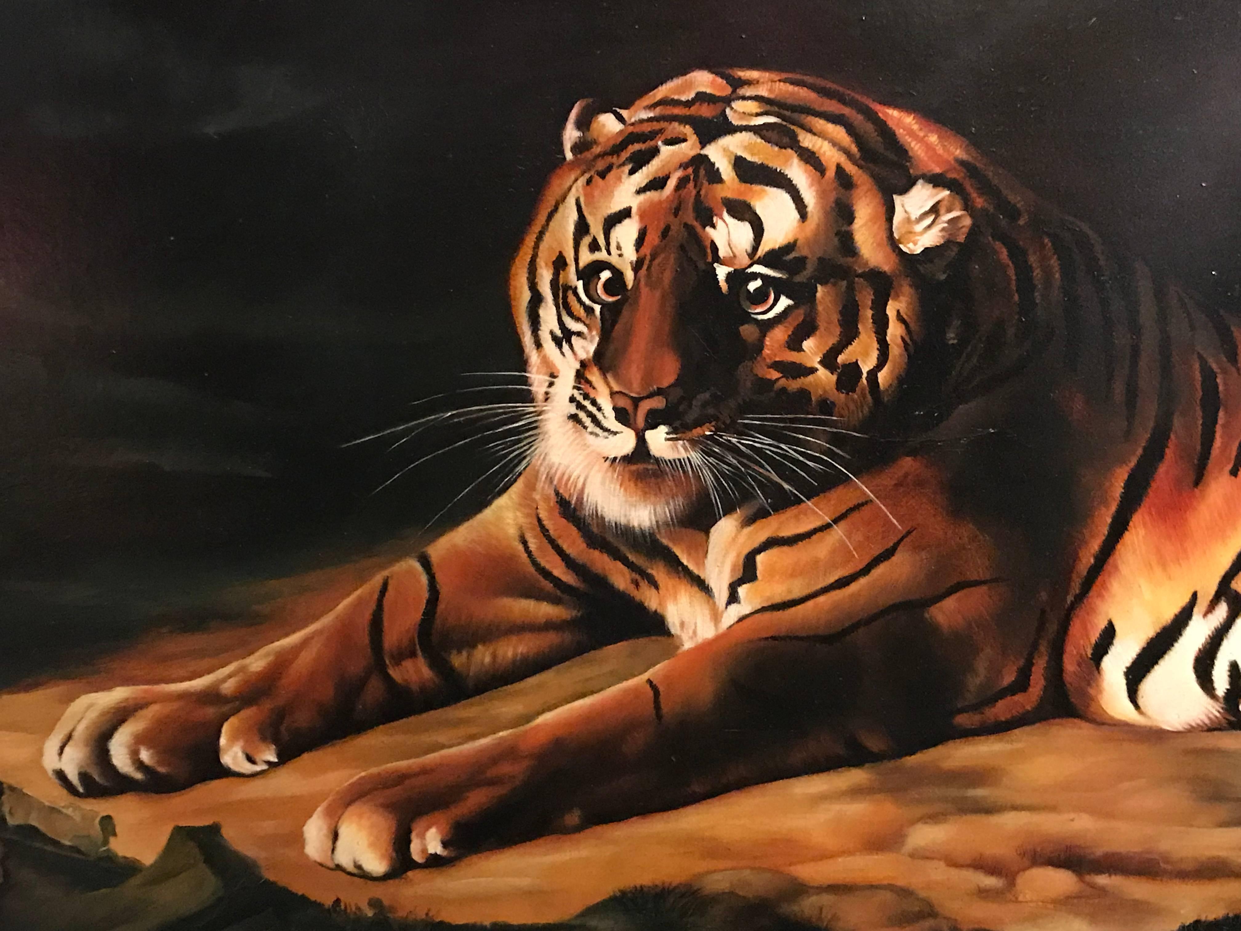 Grande peinture à l'huile sur toile tigre du Bengale d'après George Stubbs en vente 3