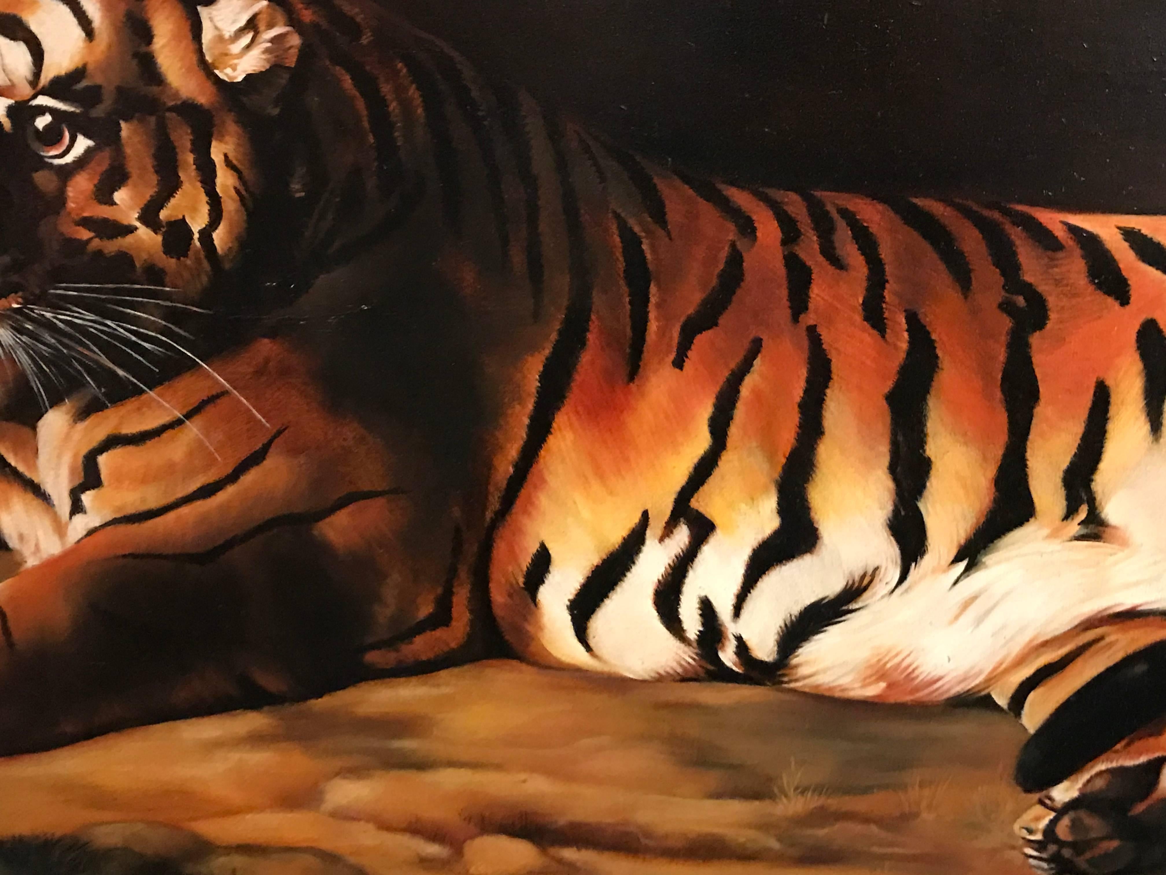 Grande peinture à l'huile sur toile tigre du Bengale d'après George Stubbs en vente 4