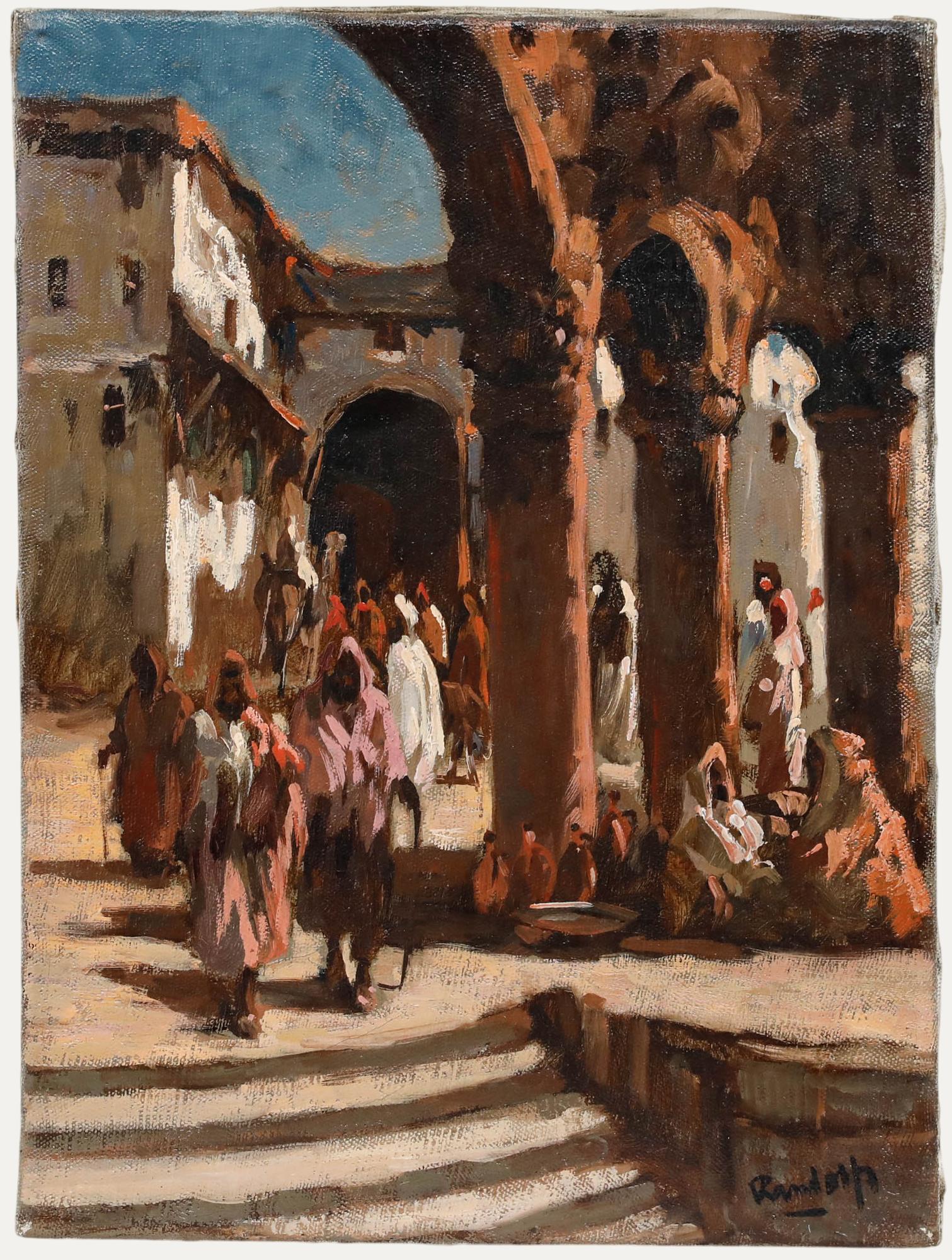 Unknown Landscape Painting – Benno Randolfi (1934-2012) - Mitte des 20. Jahrhunderts Öl, Nordafrikanische Marktszene