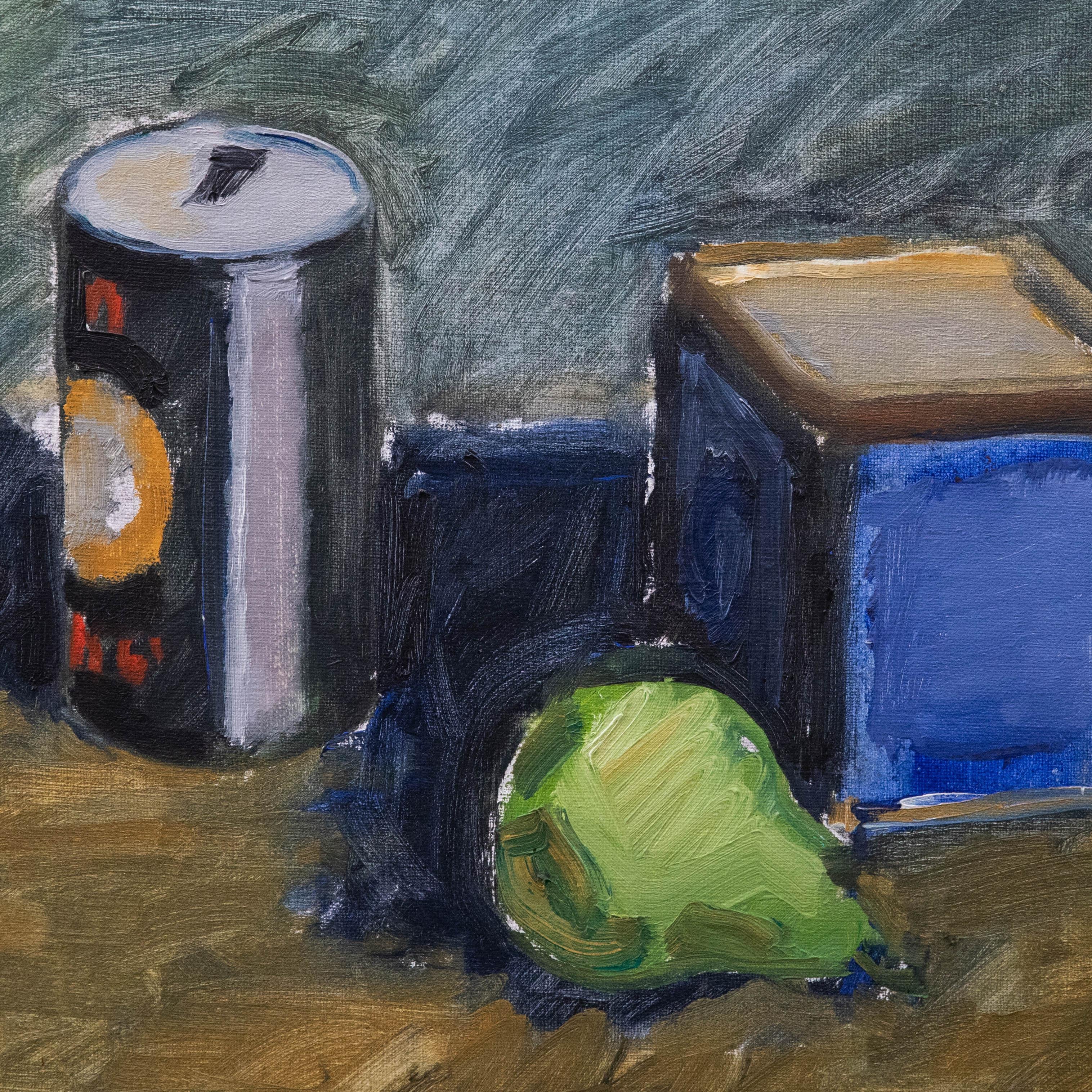 Bente Bjerregaard (n.1932) - Óleo enmarcado, Bodegón con lata de cerveza 1