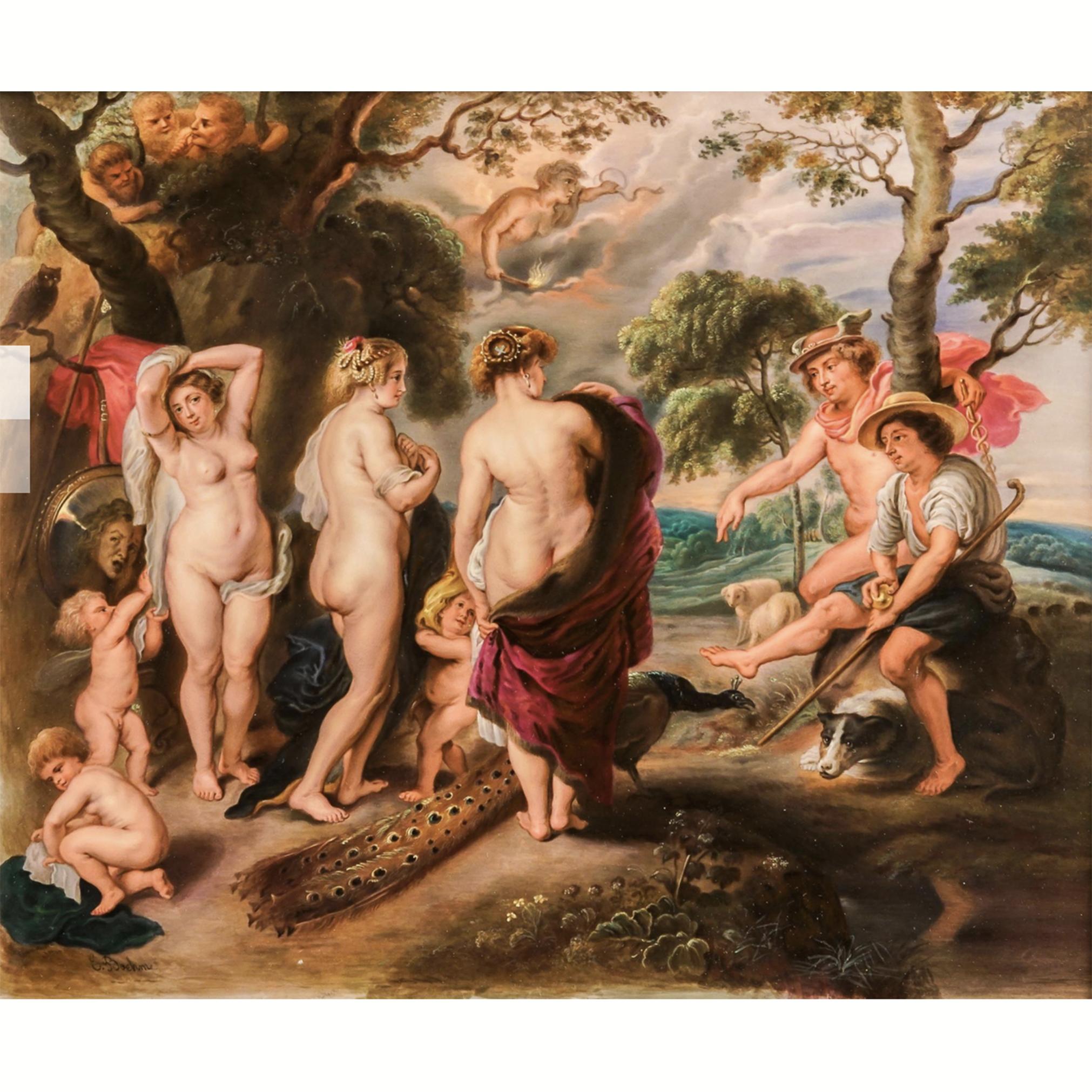 Unknown Figurative Painting - Berlin  KPM Porcelain Mythological Plaque Of 'The Judgment Of Paris' 