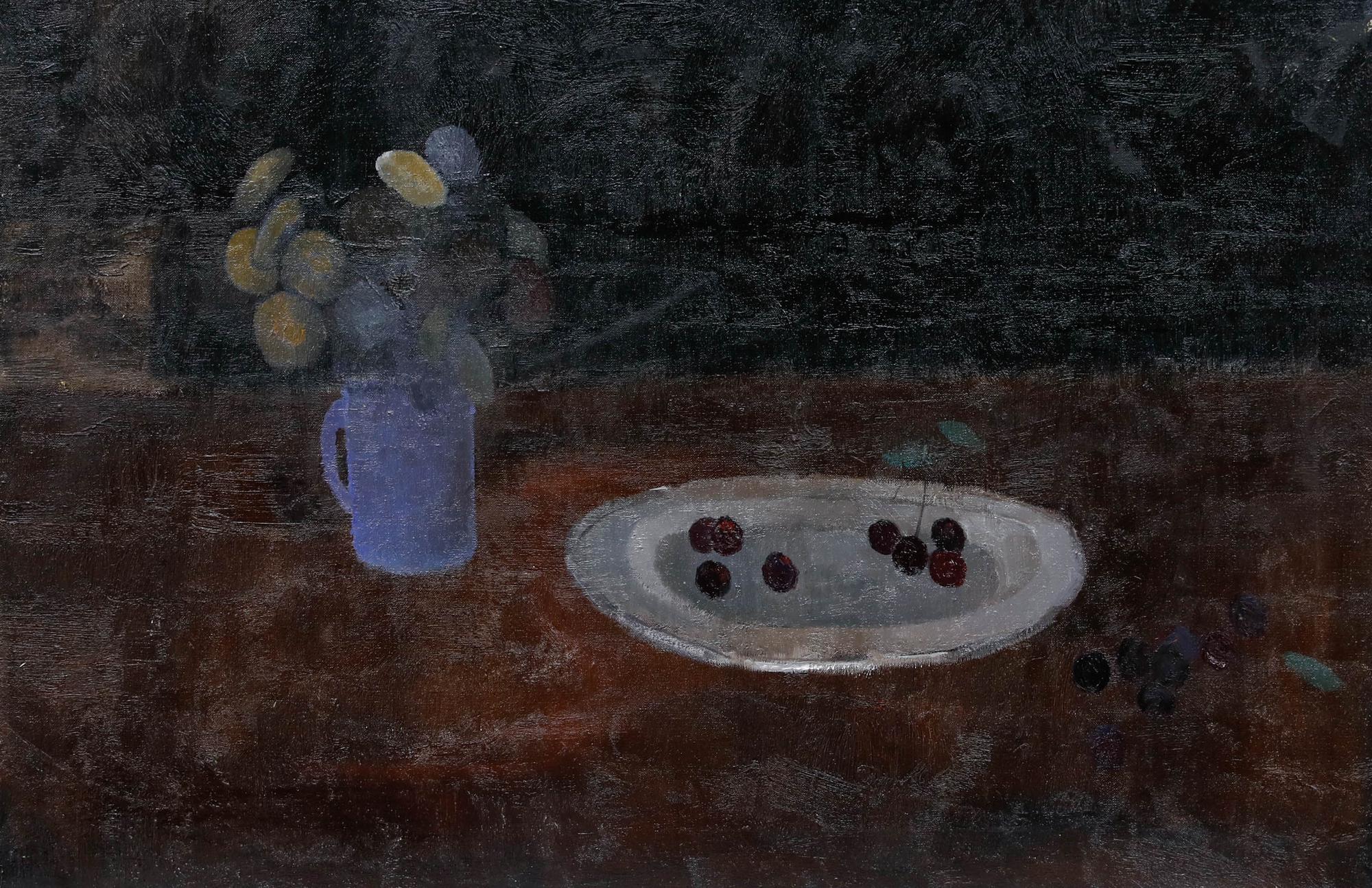 Bernard Myers (1925-2007) – Ölgemälde, Stillleben mit Kirschen, 20. Jahrhundert – Painting von Unknown