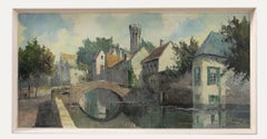 Bernhard Laarhoven (geb. 1912)  Gerahmtes Ölgemälde des 20. Jahrhunderts, Kanalbrücke in Brügge, Gerahmt