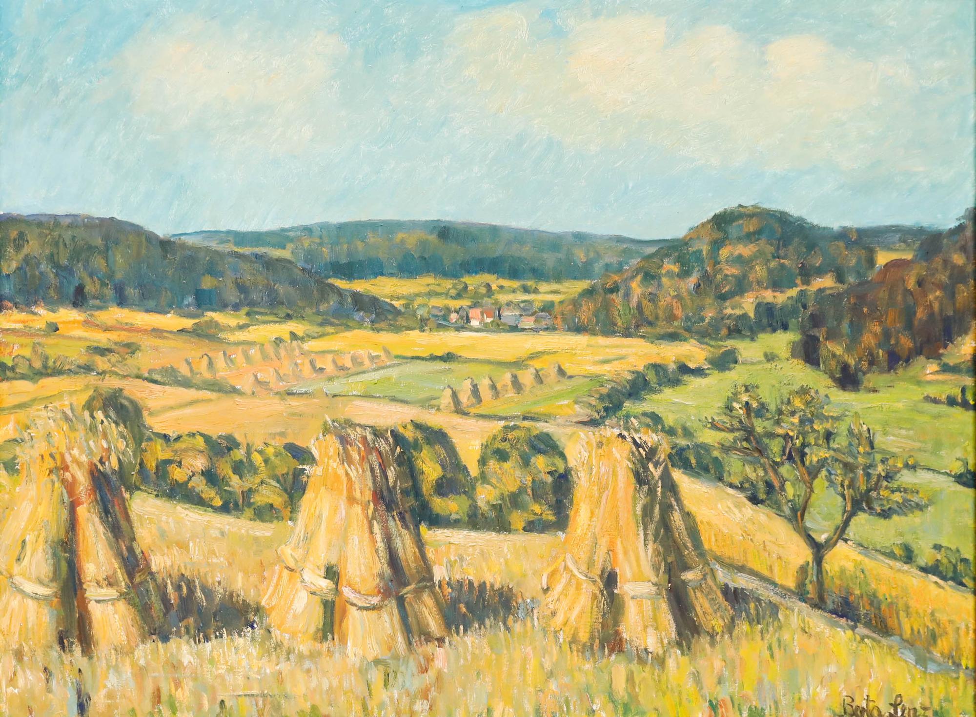 Berta Lenz - German School 20th Century Oil, Harvest Landscape - Painting by Unknown