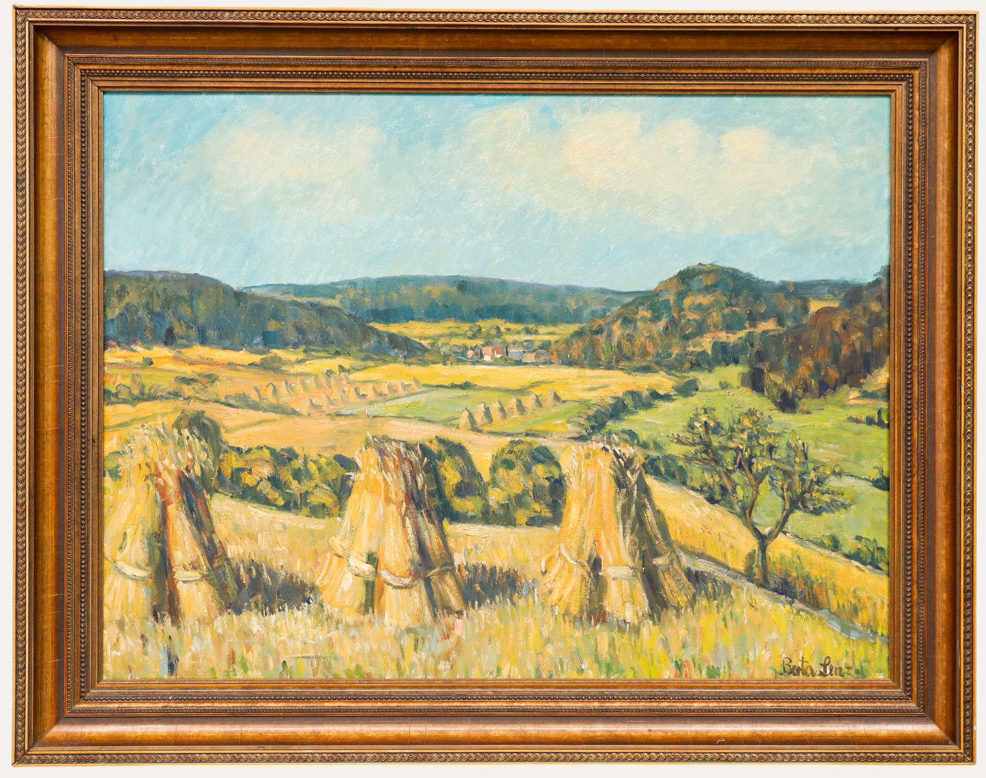Unknown Landscape Painting - Berta Lenz - German School 20th Century Oil, Harvest Landscape