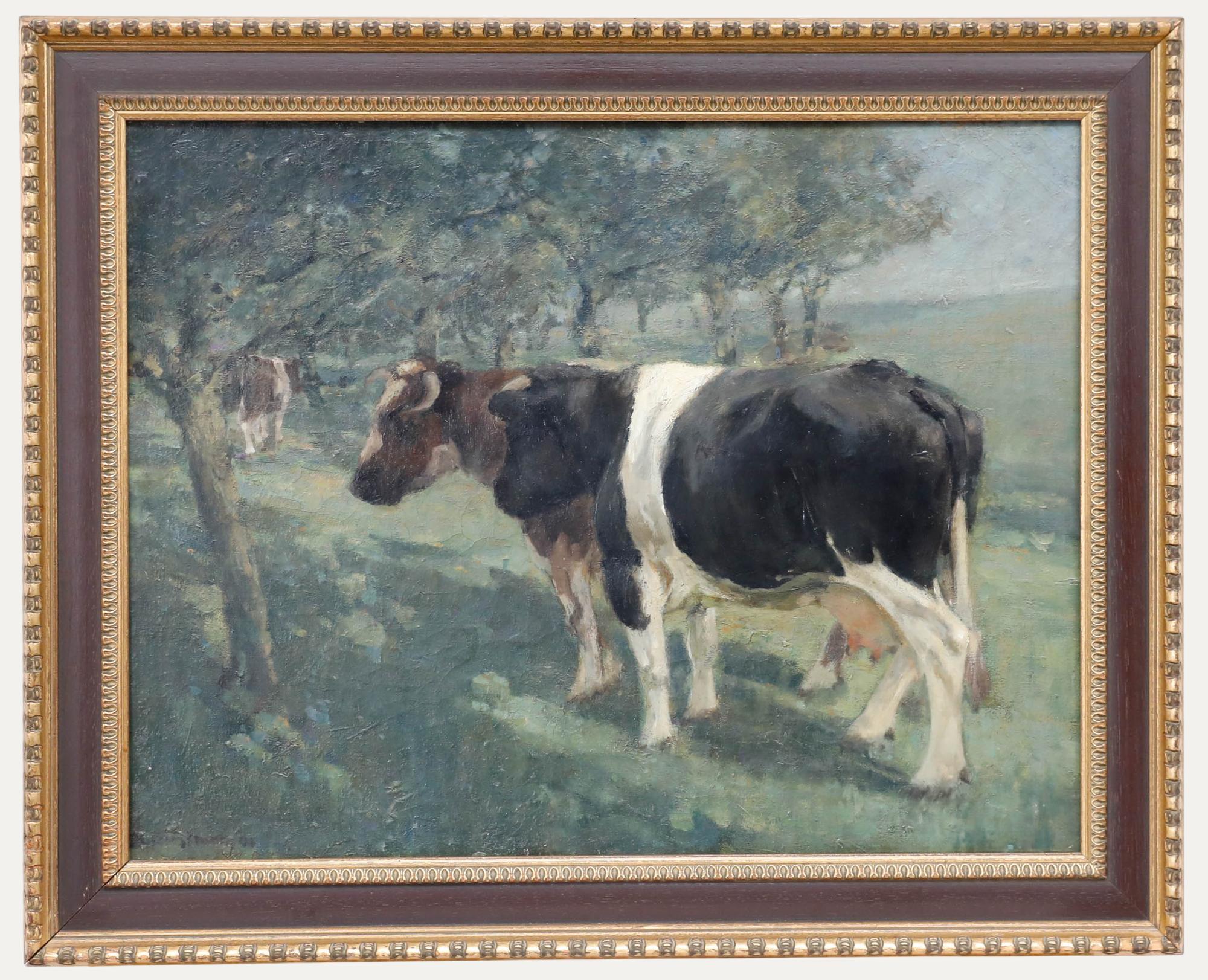 Unknown Animal Painting - Bertram Walter Priestman (1868-1951) - Framed Oil, Cows in Dappled Shade