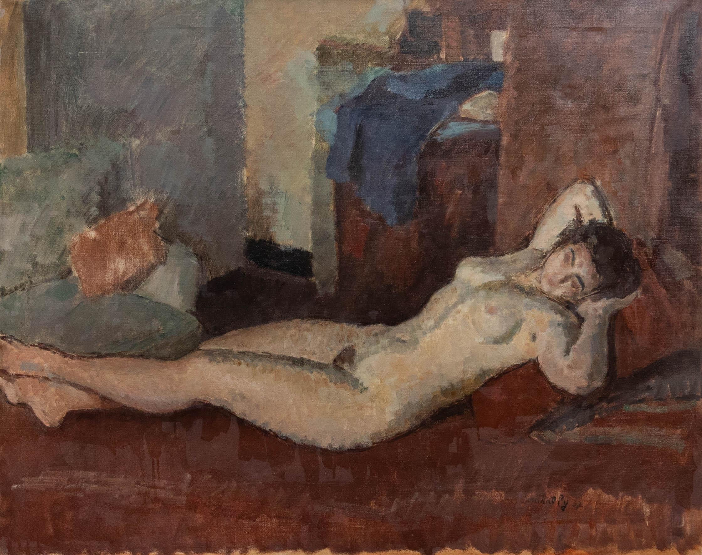 Bertrand Py (1895-1973) - 1937 Öl, Akt auf Chaiselongue, Akt – Painting von Unknown