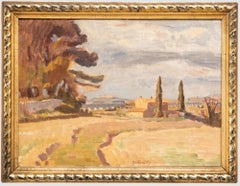 Bertrand Py (1895-1973) - 1943 Oil, Rural View with Cypress Trees