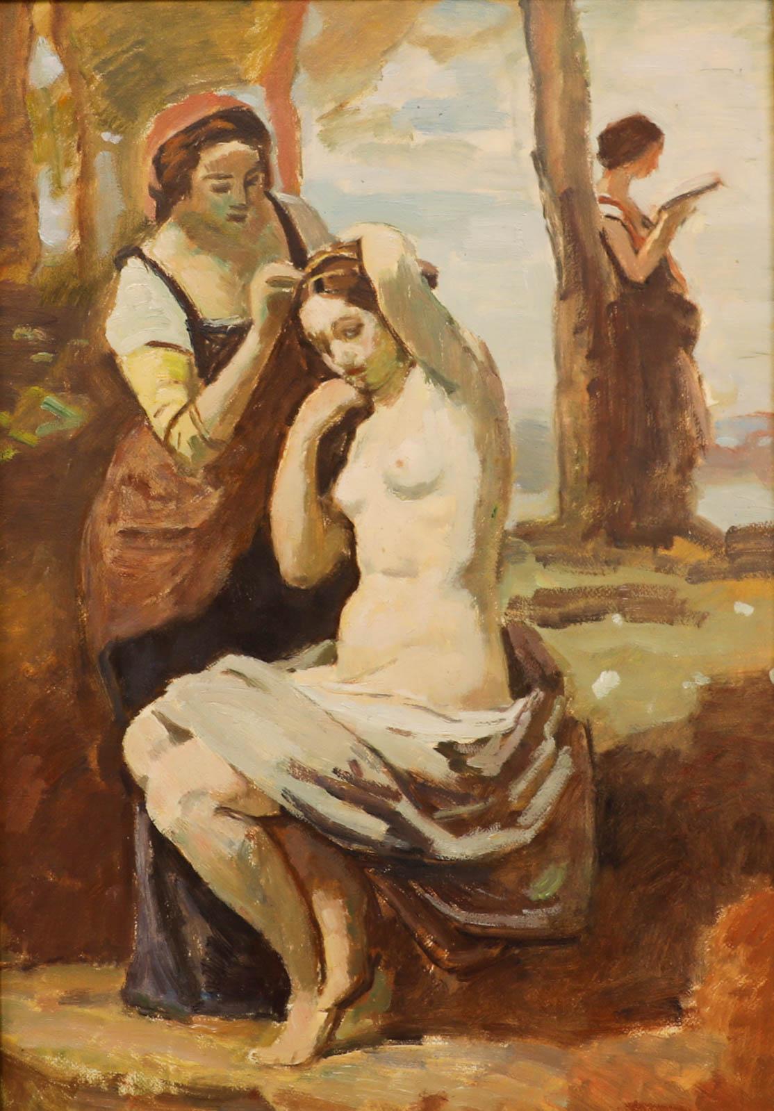 Bertrand Py (1895-1973) After Corot - Framed Mid 20th Century Oil, The Bather - Painting by Unknown