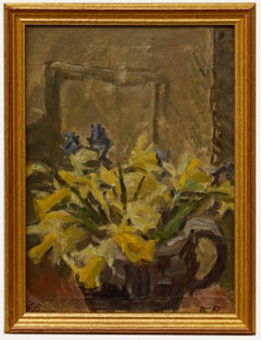 Bertrand Py (1895-1973) - Huile encadrée du milieu du 20e siècle, Nature morte aux jonquilles