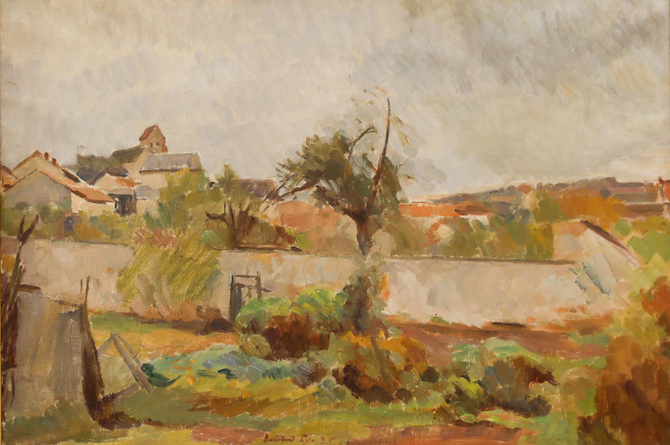 Bertrand Py (1895-1973) - Gerahmtes Öl, Blick auf den Glockenturm des Dorfes – Painting von Unknown