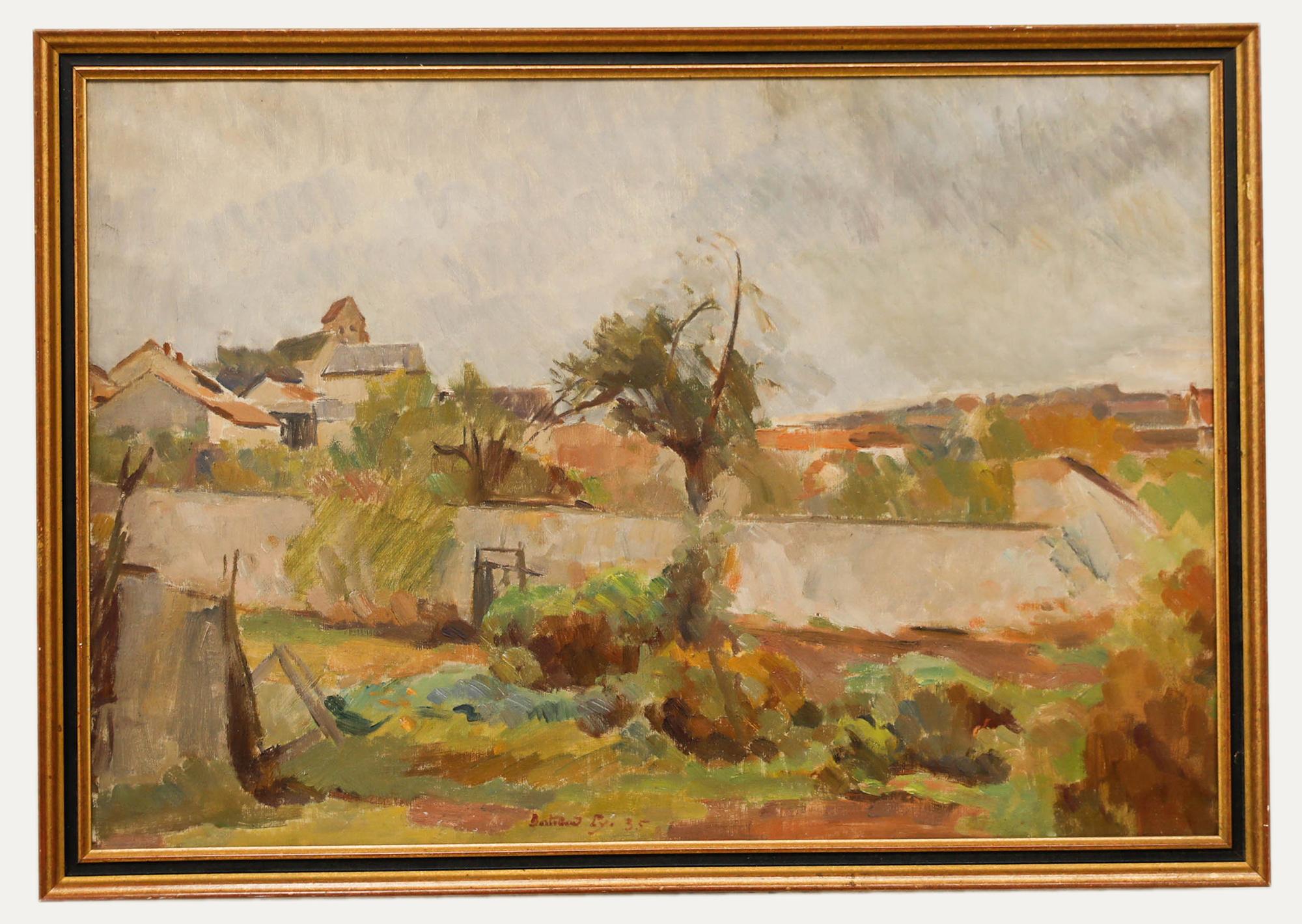 Bertrand Py (1895-1973) - Gerahmtes Öl, Blick auf den Glockenturm des Dorfes