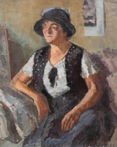 Bertrand Py (1895-1973) - Huile du milieu du 20e siècle, une femme au chapeau