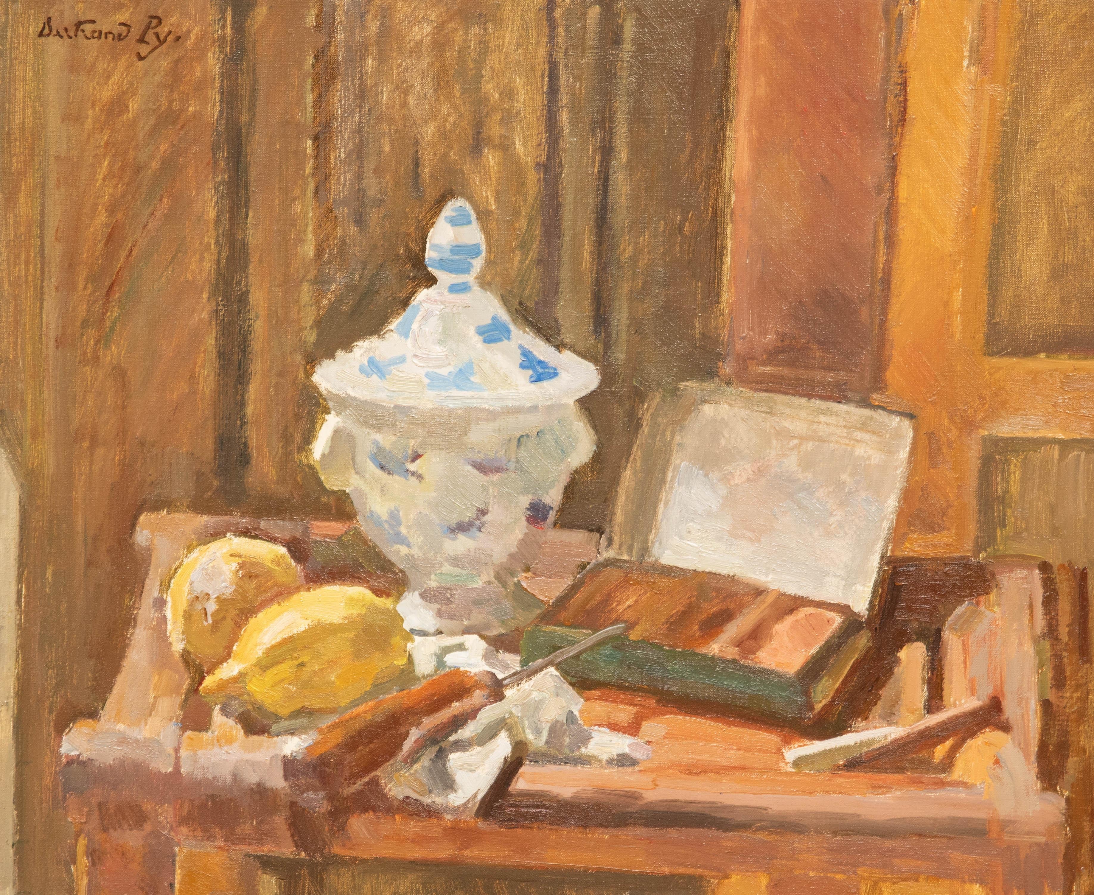 Bertrand Py (1895-1973) - Mid 20th Century Oil, Blue Lidded Pot with Lemons - Painting by Unknown
