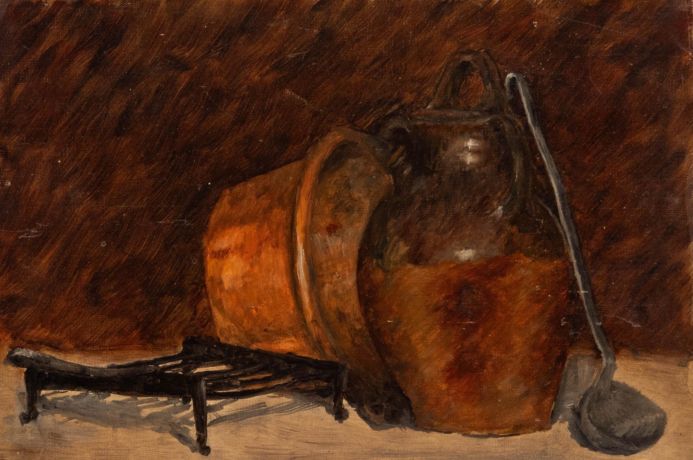 Bertrand Py (1895-1973) - Öl-, Kupfer-Wasserbeckentopf und Ladel aus der Mitte des 20. Jahrhunderts – Painting von Unknown