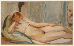 Bertrand Py (1895-1973) - Huile du milieu du 20e siècle, nu allongé