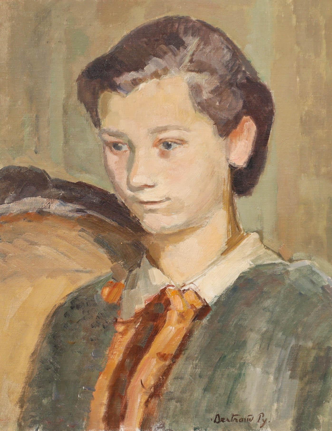 Bertrand Py (1895-1973) - Mitte 20. Jahrhundert Öl, Garçon à la cravate orange – Painting von Unknown