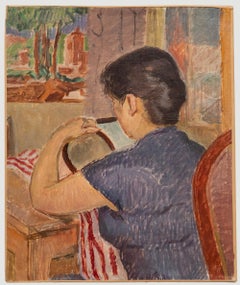 Bertrand Py (1895-1973) - Huile du milieu du 20e siècle, Dans le miroir