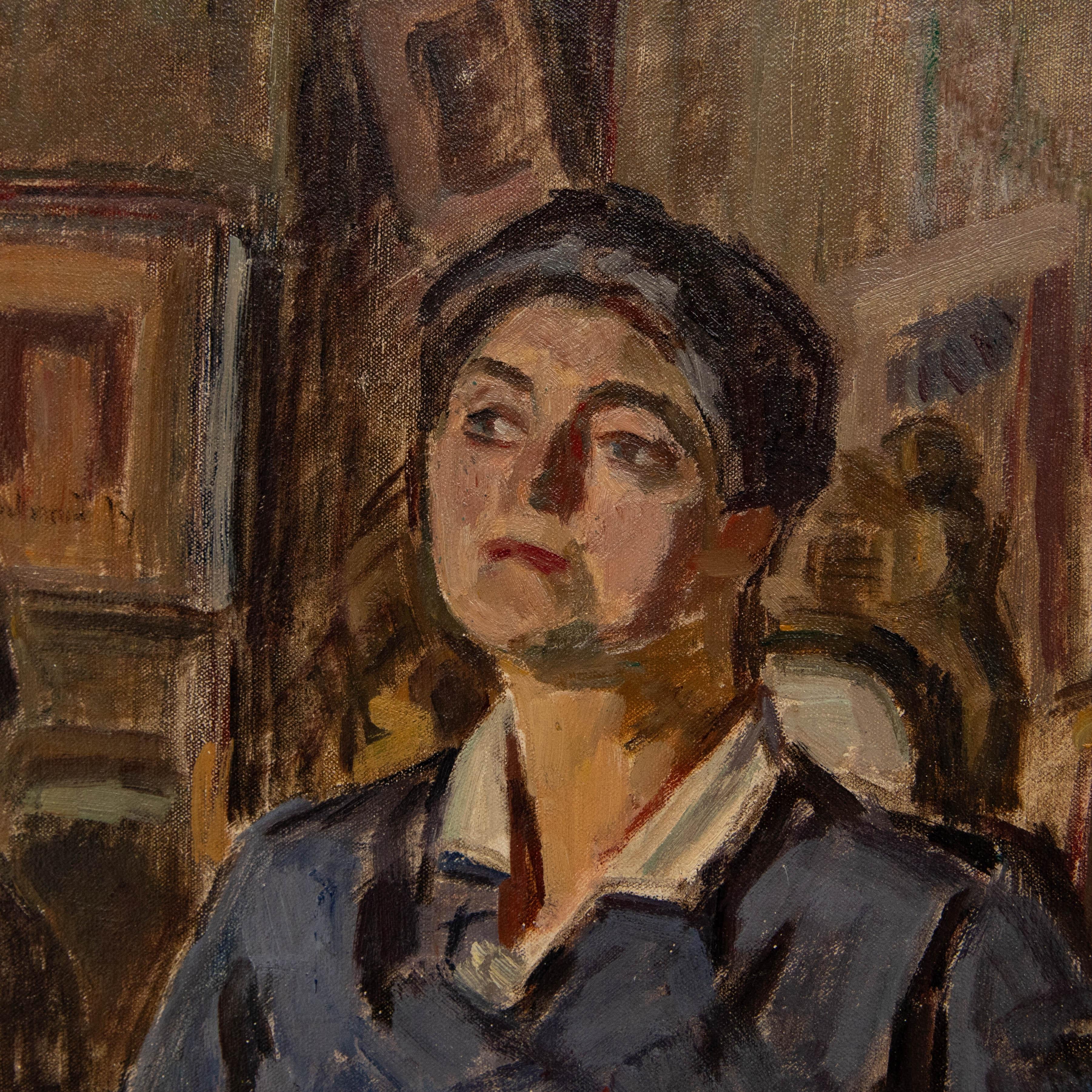 Bertrand Py (1895-1973) - Huile du milieu du 20e siècle, s'appuyant sur la cheminée 1