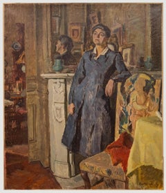 Bertrand Py (1895-1973) - Huile du milieu du 20e siècle, s'appuyant sur la cheminée