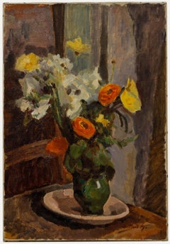 Bertrand Py (1895-1973)- Mid 20th Century Oil, Orange Ranunculus in a Green Vase