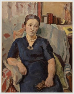 Bertrand Py (1895-1973) - Ölgemälde, Porträt einer Dame in Blau, Mitte des 20. Jahrhunderts