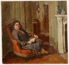 Bertrand Py (1895-1973) - Huile du milieu du 20e siècle, portrait d'une femme lisant