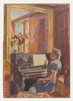 Bertrand Py (1895-1973) - Olio della metà del XX secolo, Seduto al piano