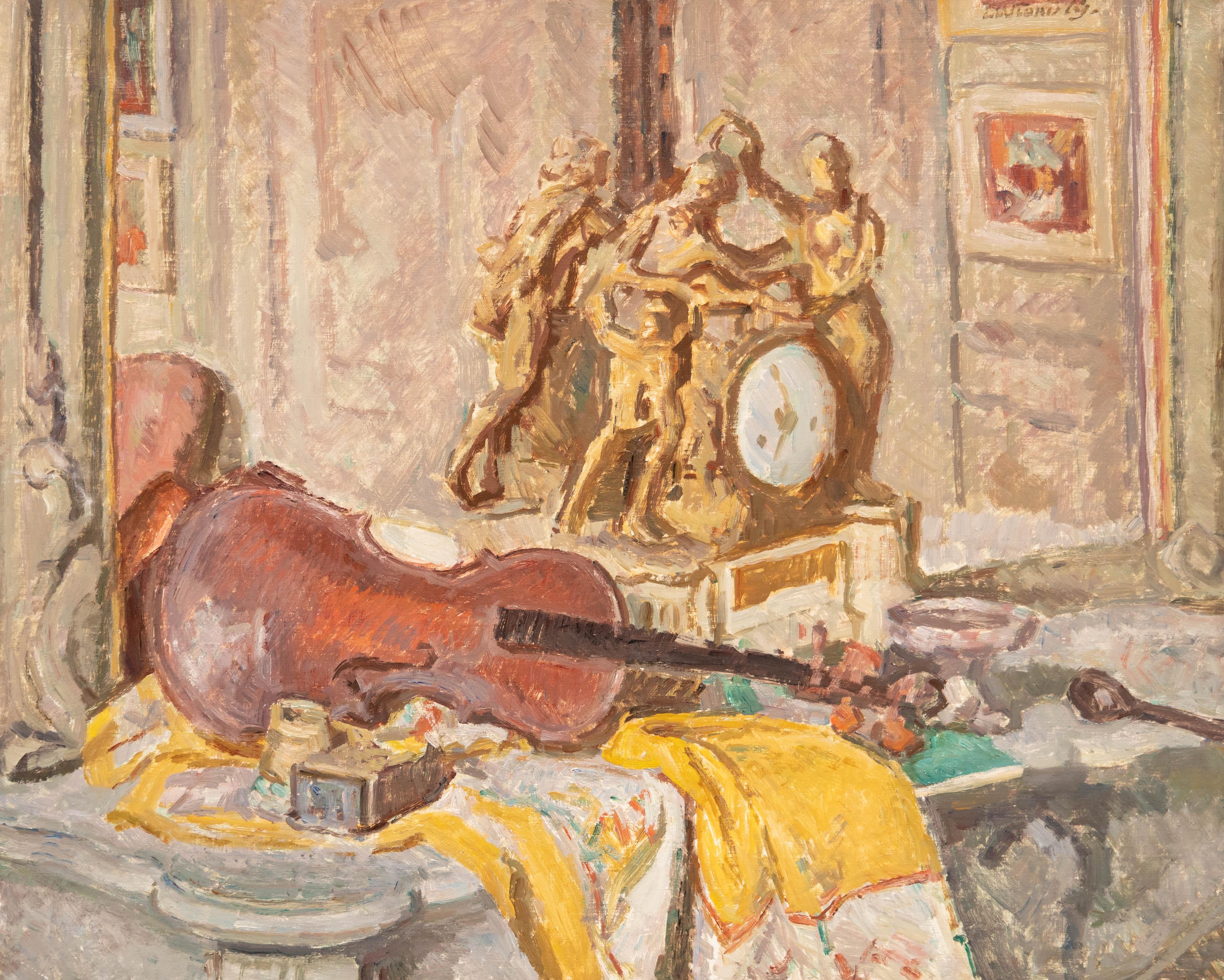Bertrand Py (1895-1973) - Huile du milieu du XXe siècle, Nature morte au violon - Painting de Unknown