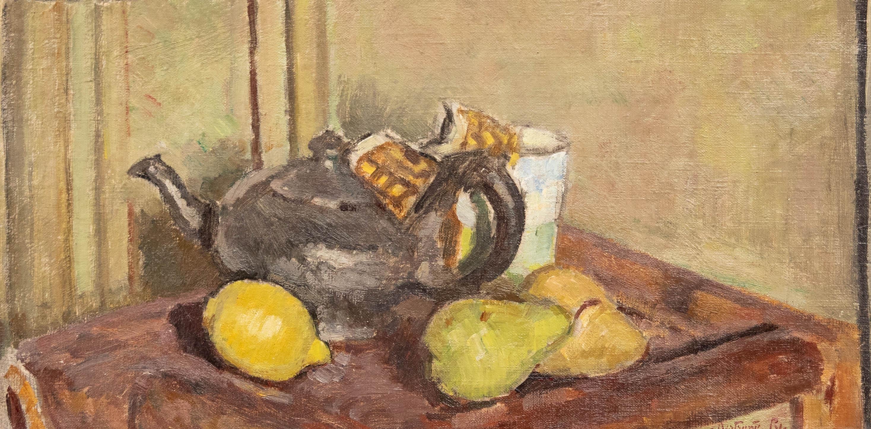 Bertrand Py (1895-1973) - Öl-, Teekanne und Obstschale aus der Mitte des 20. Jahrhunderts – Painting von Unknown