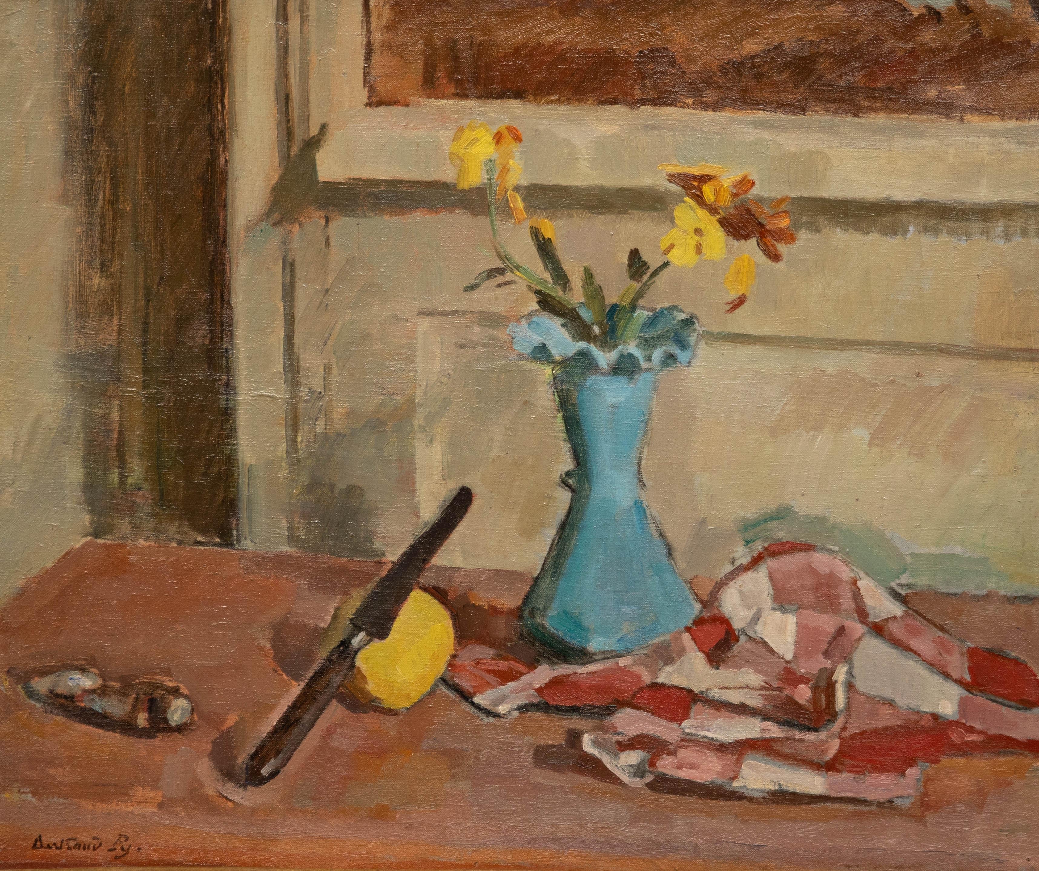 Bertrand Py (1895-1973) - Huile du milieu du 20e siècle, le vase en verre bleu - Painting de Unknown