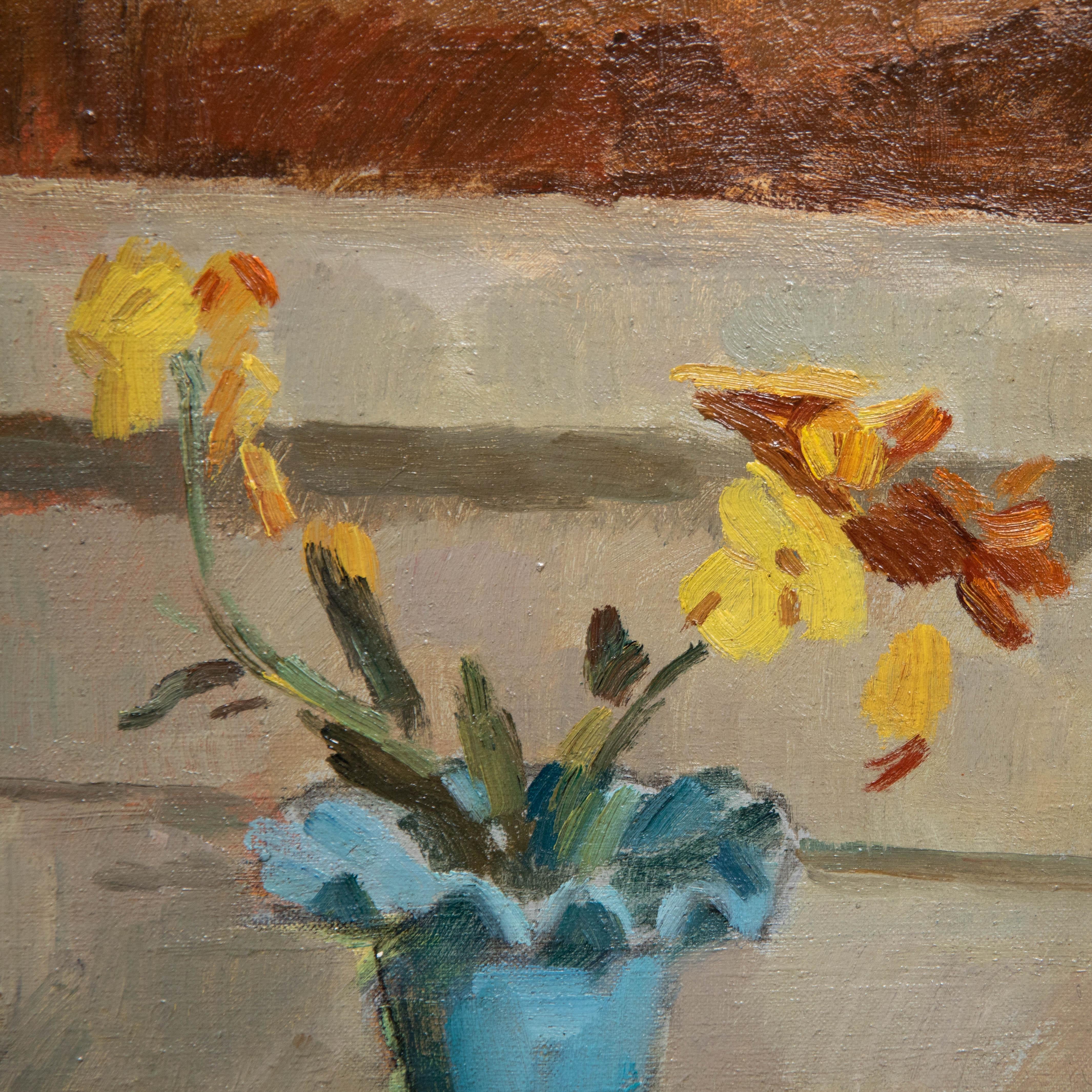 Bertrand Py (1895-1973) - Huile du milieu du 20e siècle, le vase en verre bleu en vente 1