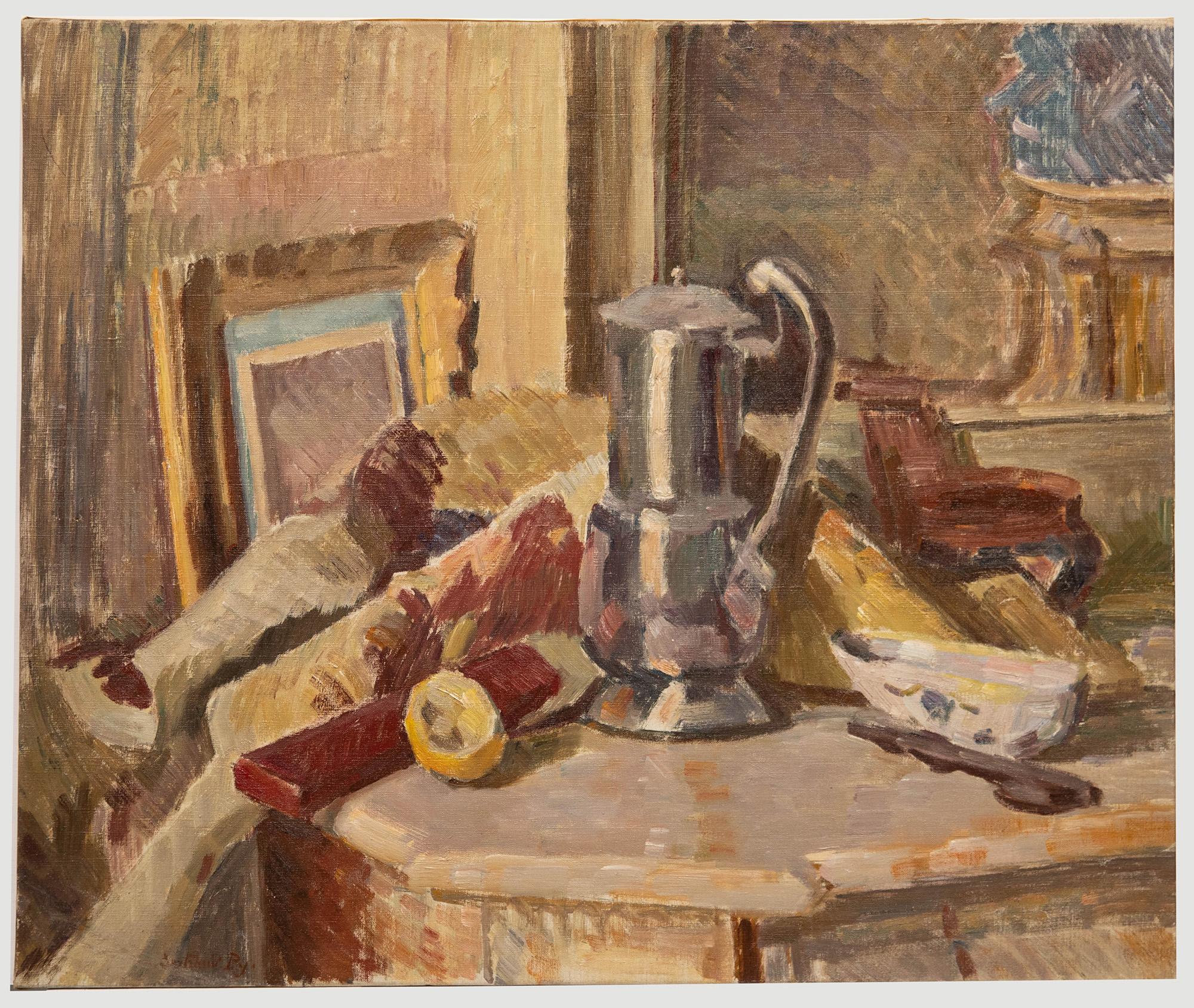 Still-Life Painting Unknown - Bertrand Py (1895-1973) - Huile du milieu du 20e siècle, La cafetière