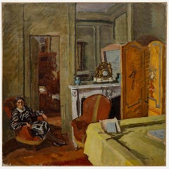 Bertrand Py (1895-1973) - Milieu du 20e siècle Huile, The Drawing Room
