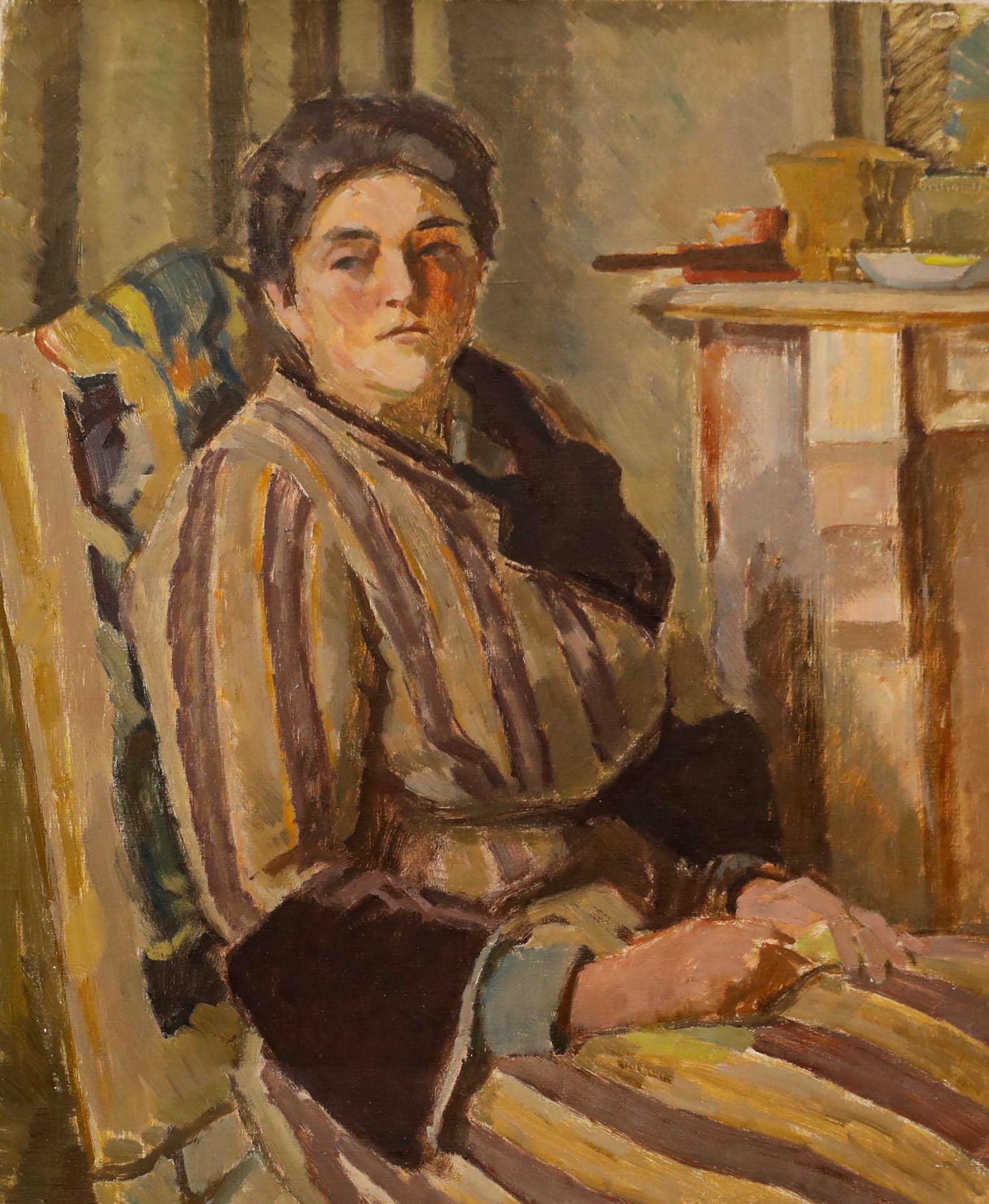 Bertrand Py (1895-1973) - Huile du milieu du 20e siècle, la robe rayée - Painting de Unknown