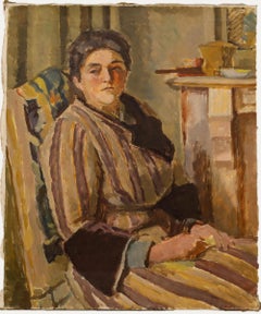 Vintage Bertrand Py (1895-1973) - Mid 20th Century Oil, The Striped Dress