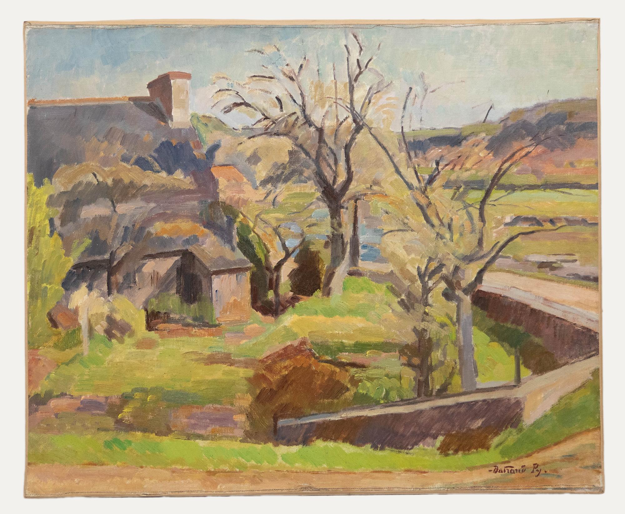 Bertrand Py (1895-1973) - Huile du milieu du 20e siècle, ferme à deux arbres - Painting de Unknown