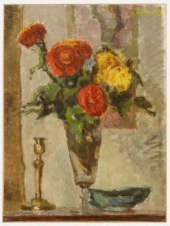 Bertrand Py (1895-1973) - Huile du milieu du 20e siècle, vase de fleurs