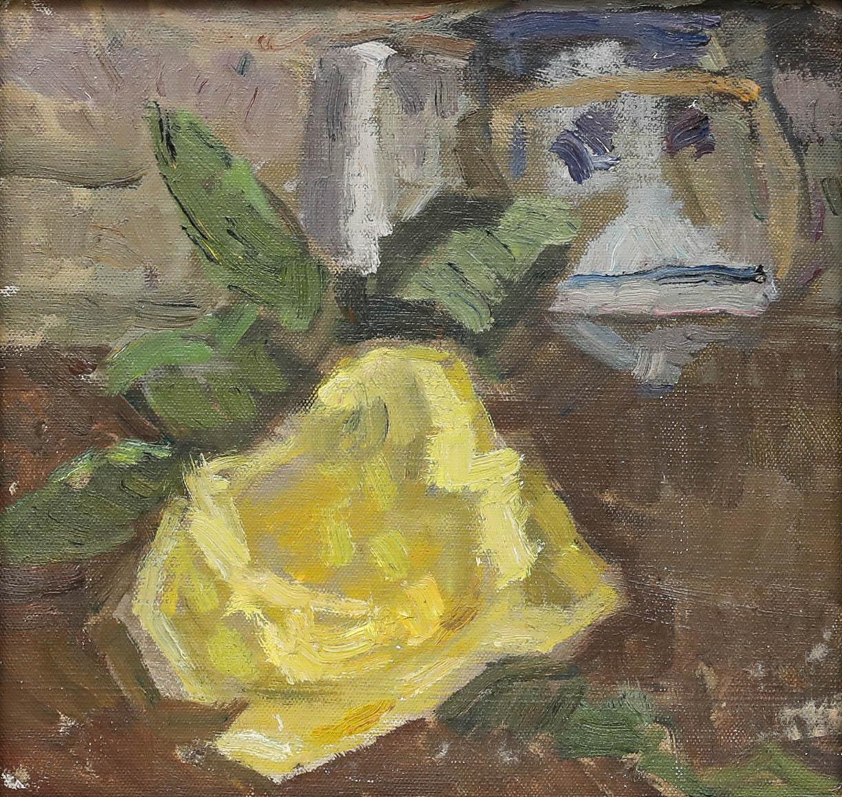 Bertrand Py (1895-1973) - Mitte 20. Jahrhundert Öl, Gelbe Rose – Painting von Unknown