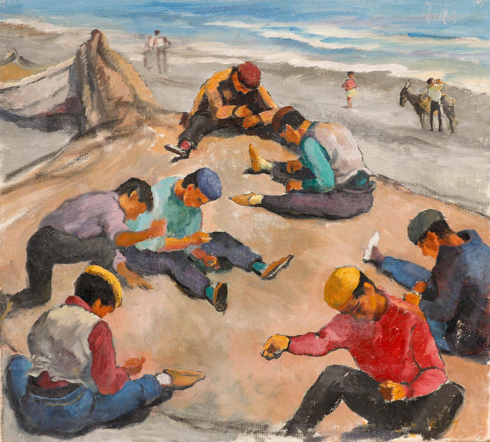 Beryl Newman (1906-1991) - 20th Century Oil, Mending the Nets - Costa Del Sol - Painting by Unknown