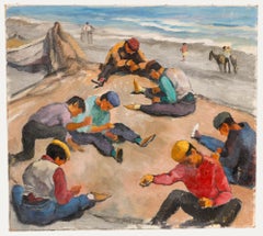Beryl Newman (1906-1991) - 20th Century Oil, Mending the Nets - Costa Del Sol