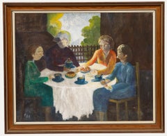 Betty Boydell - Framed 20th Century Oil, The Backyard Tea Party
